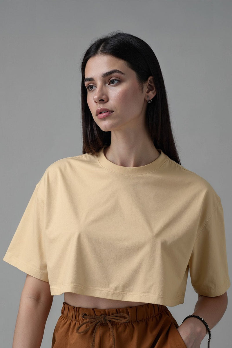 Stylish Beige Crop T-Shirt For Women - Echolope
