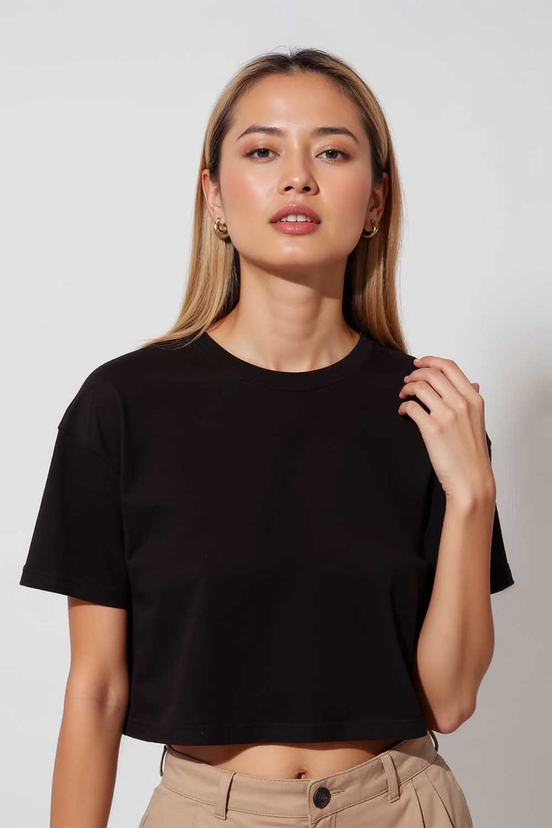 Stylish Black Crop T-Shirt For Women - Echolope